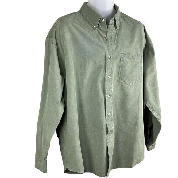 L.L. Bean Mens XL Kelly Green Heavyweight Button Shirt Long Sleeve Jamaica Made - Picture 5 of 16